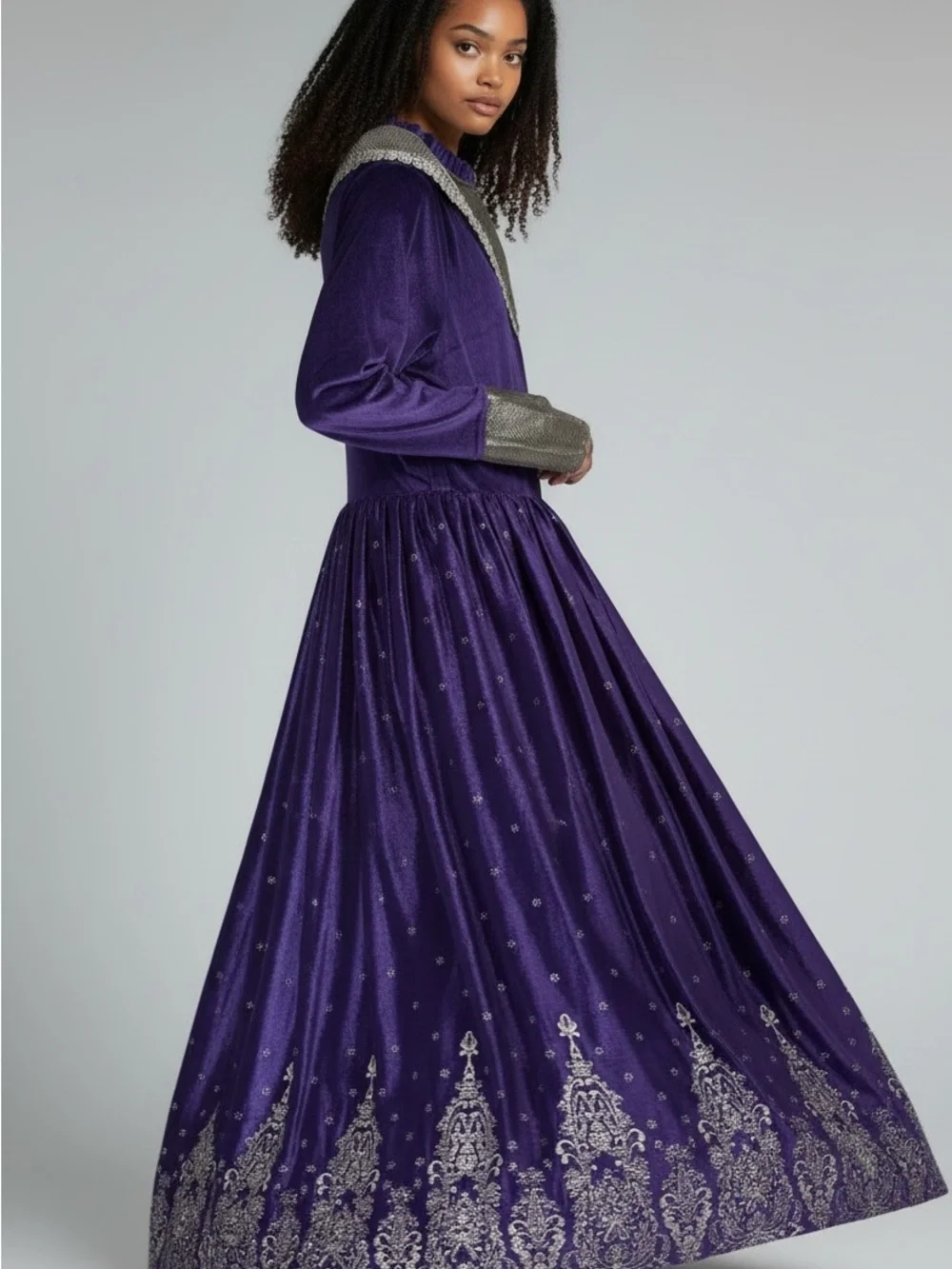Girls' Purple Princess Halloween Costume Dress with Silver Trim